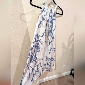 Bellambra Italian Linen Halter Dress In Blue And White